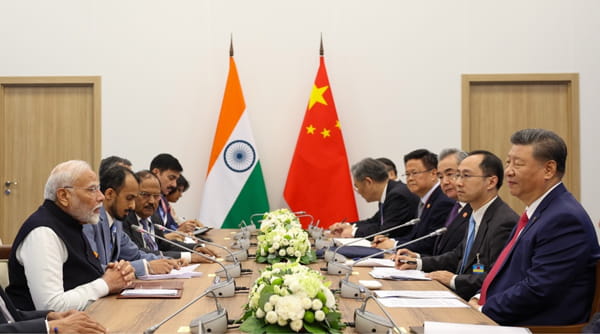 Indian Prime Minister Narendra Modi and Chinese President Xi Jinping meet in Kazan, Russia, for the first time in five years, October 2024.