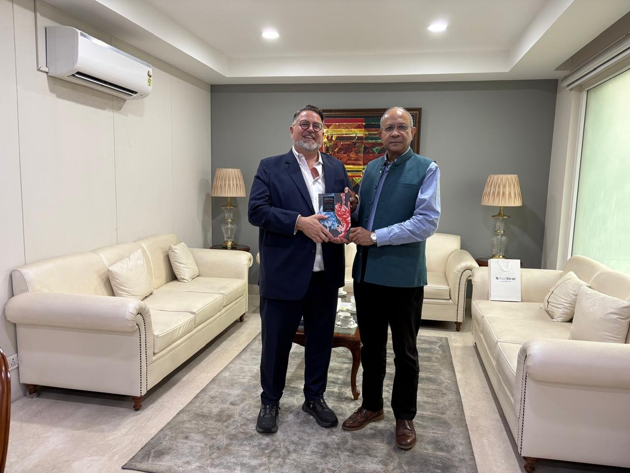 Amb. Pankaj Saran hosted Marc Saxer, Regional Head, FES Asia Pacific, for an insightful podcast discussion on contemporary geopolitical developments. Mr. Saxer also presented Amb. Saran with his latest book, Geopolitical Conflict in the World.