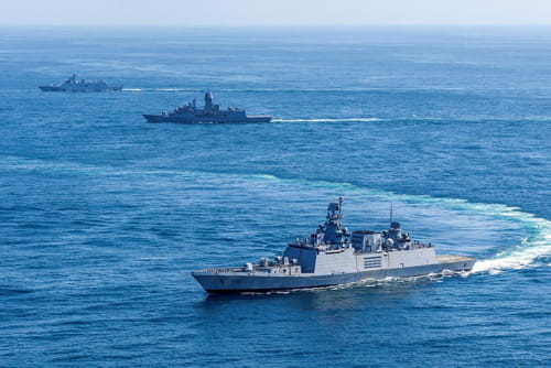 INS Sahyadri participating in India-Indonesia-Australia trilateral exercise. | Press Information Bureau.